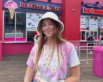 The Boardwalk Tee - Tie Dye Sand Dollar Boxy Cropped Tshirt, Coconut Girl, Travel Girl Aesthetic