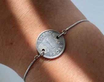 Icelandic Krona Coin Bracelet - Silver Bolo Clasp