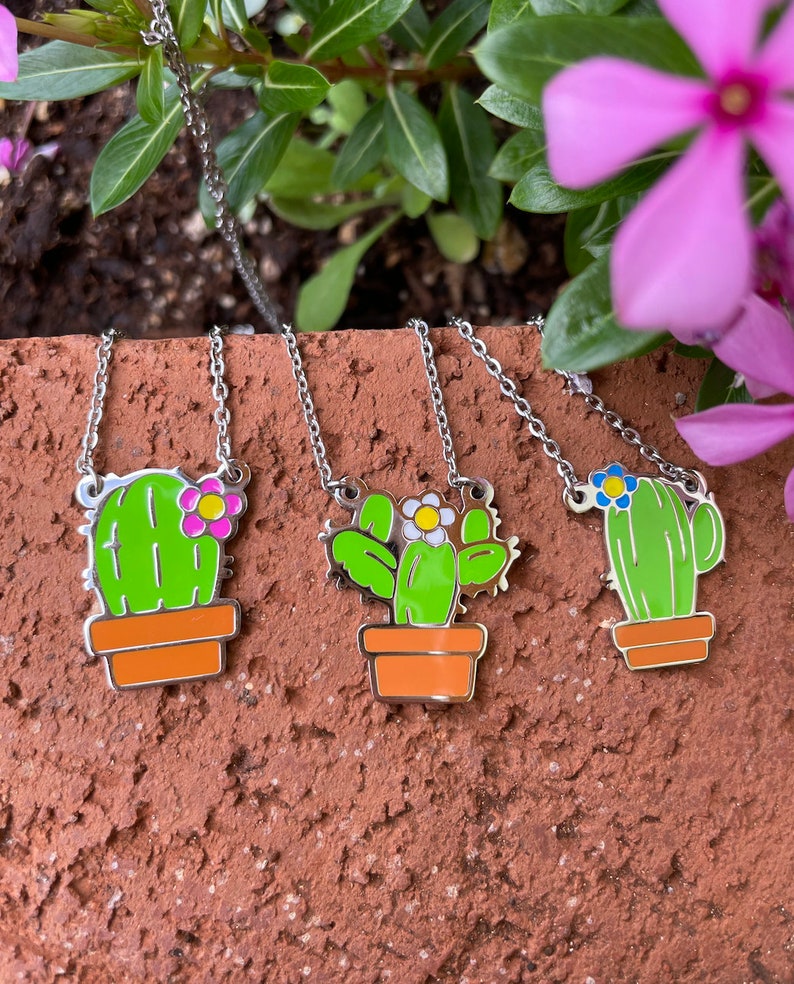 Set of 3 Cactus Friendship Necklaces, Cacti Friendship Necklace, Friendship Necklace for 3, Birthday Gifts for BFF, Matching Necklaces image 1