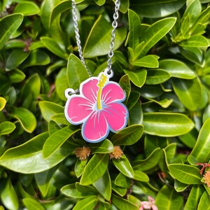 Pink Hibiscus Flower Necklace, Aloha Flower Necklace, Hibiscus Flower Necklace, Flower Necklace, Layering Necklace, Gift for Her, Aloha image 4