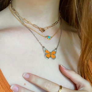 Orange Monarch Butterfly Necklace, Simple Butterfly Pendant Necklace, Waterproof Butterfly Necklace, Layering Butterfly Necklace image 5