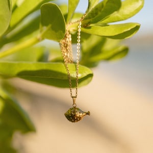 Gold Plated Pufferfish Necklace 18-20 Layering Necklace, Pufferfish Jewelry, Gold Fish Necklace, Ocean Charm Necklace, Blowfish Pendant image 1