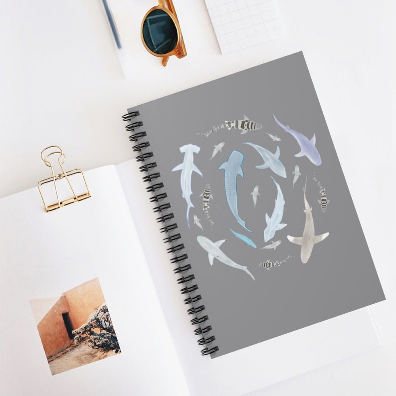 Swirling Sharks Notebook Shark Lover Gift, Shark Print Journal image 1