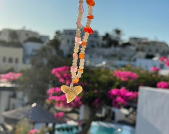 Ancient Thera Shark Tooth Necklace - One of a Kind Beaded Choker with Real Fossilized Shark Tooth, Petrified Shark Teeth found on Beach