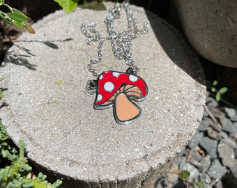 Red Psychedelic Mushroom Necklace, Agaric Mushroom Necklace, Mushroom Necklace, Shroom, Fairytale Necklace, Gift for Her, Toadstool Necklace