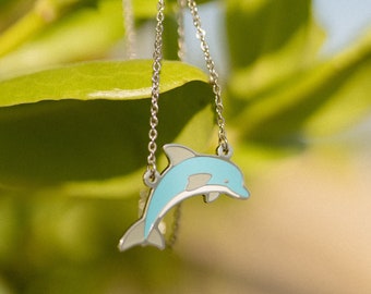 Blue Bottlenose Dolphin Necklace, Dolphin Necklace, Simple Dolphin Pendant Necklace, Beach Necklace, Ocean Necklace, Gift for Her, Layering