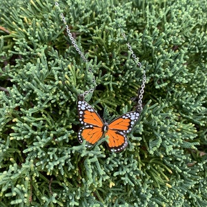 Orange Monarch Butterfly Necklace, Simple Butterfly Pendant Necklace, Waterproof Butterfly Necklace, Layering Butterfly Necklace image 6