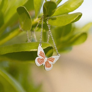 Orange Monarch Butterfly Necklace, Simple Butterfly Pendant Necklace, Waterproof Butterfly Necklace, Layering Butterfly Necklace image 1