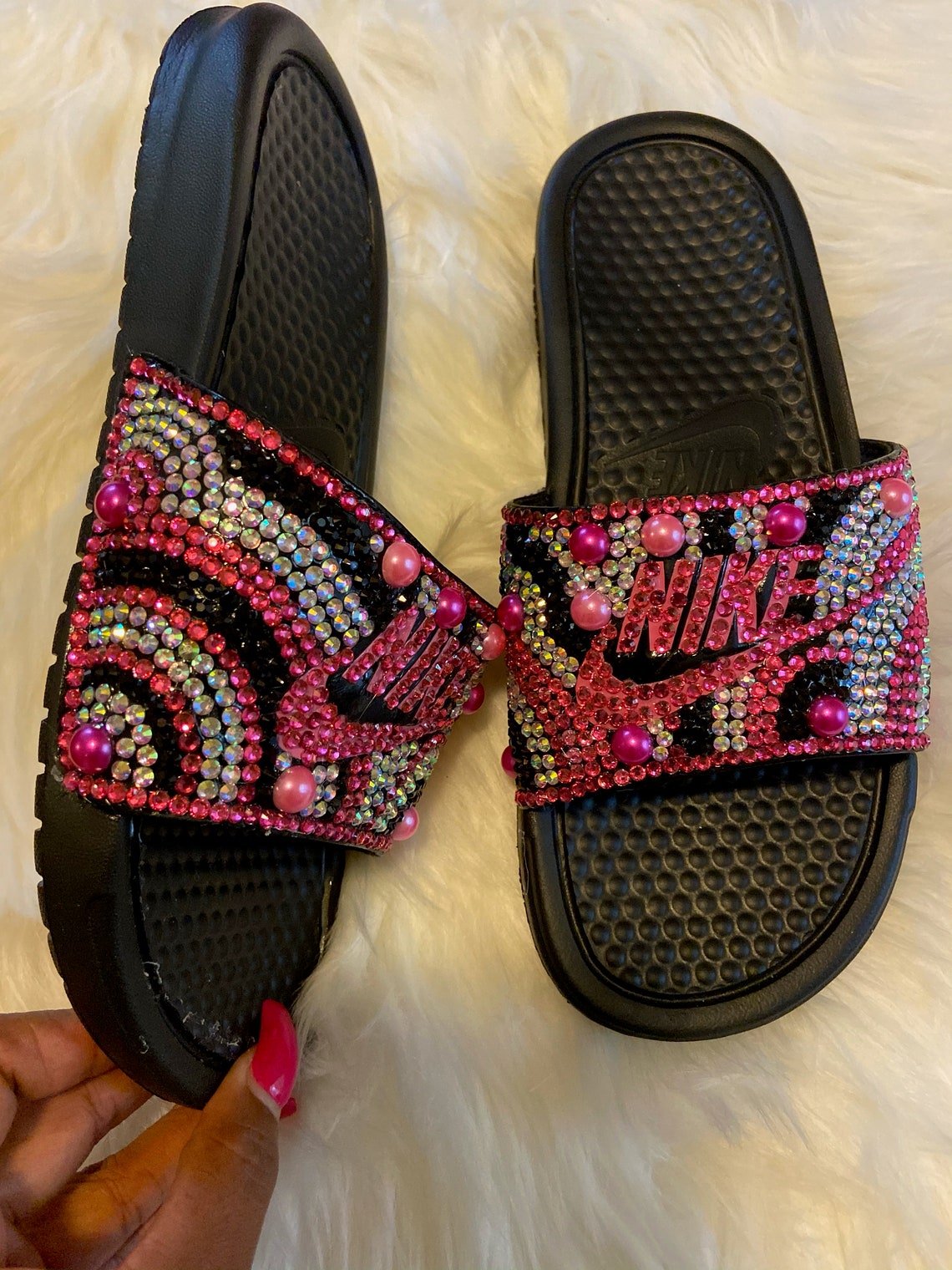 tie dye bling slides