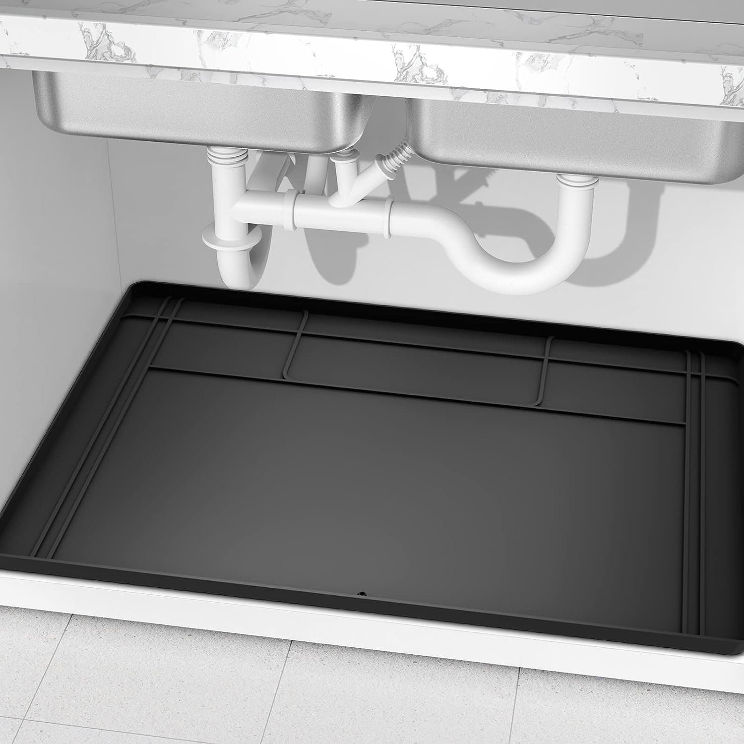 RAY STAR Under Sink Mats Waterproof Cut to Fit 34''x22'' Black Sink Mat Under Sink