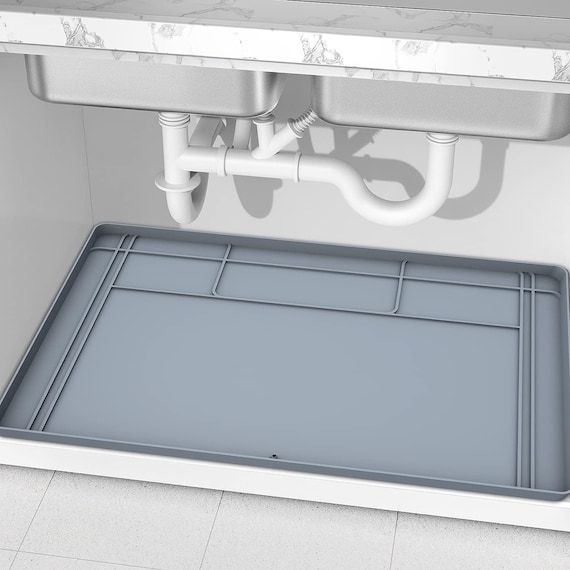 Under Sink Mat Waterproof, 2 Drainage Holes, Silicone Mat Protects from  Leaks 