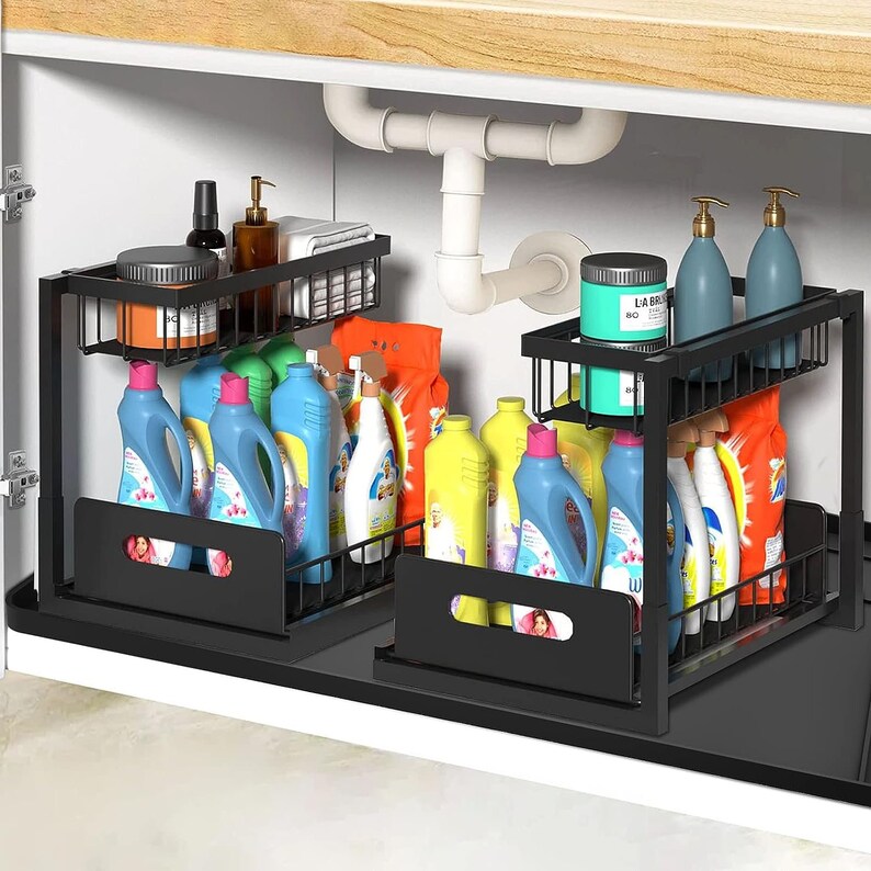 RAY STAR Under Sink Mats Waterproof Cut to Fit 34''x22'' Black Sink