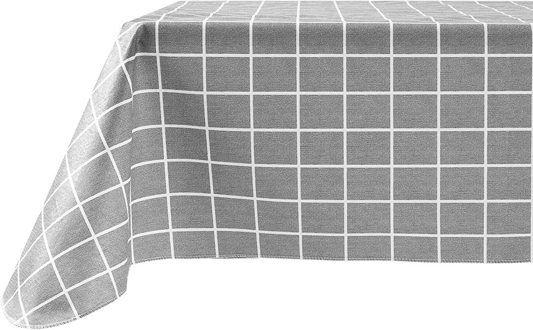 Vinyl Tablecloth With Flannel Backing Gray Checkered 100 Waterproof