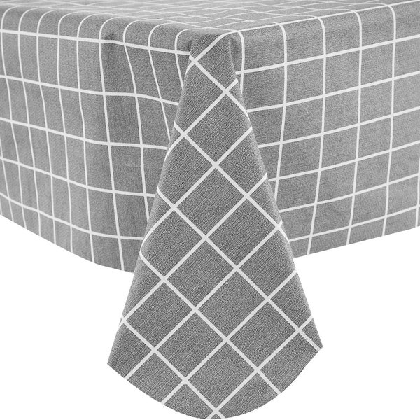 Vinyl Tablecloth with Flannel Backing Gray Checkered 100% Waterproof Oilcloth PVC Small Party Vinyl Table Cloth for Outdoor and Indoor