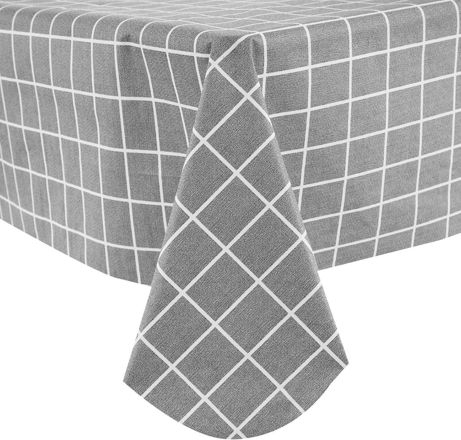 Vinyl Tablecloth With Flannel Backing Gray Checkered 100 Waterproof