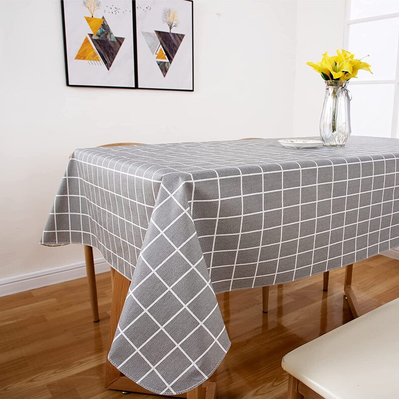 Vinyl Tablecloth With Flannel Backing Gray Checkered 100 Waterproof