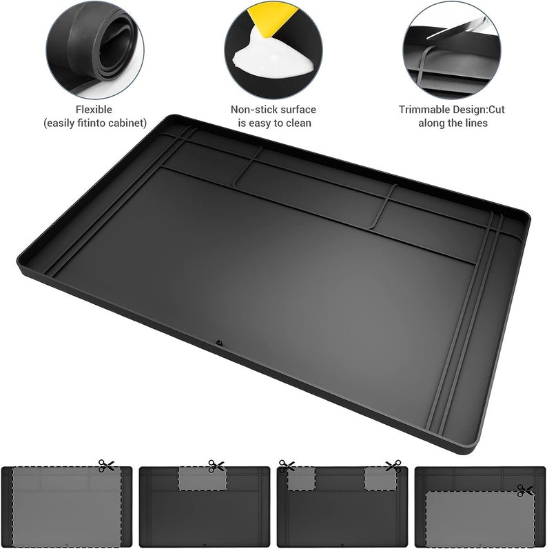 RAY STAR Under Sink Mats Waterproof Cut to Fit 34''x22'' Black Sink