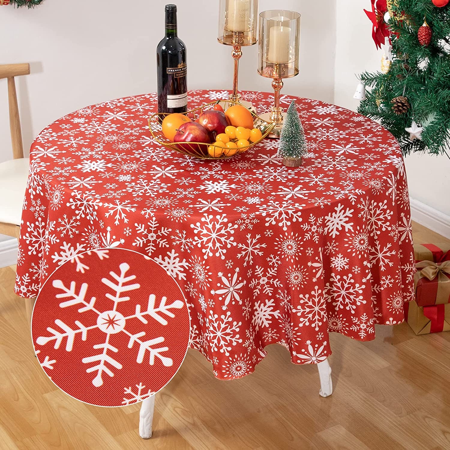 KLL Christmas Plaid Printed Lace Round Table Cloth 60 Diameter Table Cover  for Picnic, Dinning, Home Decor, Table, Party