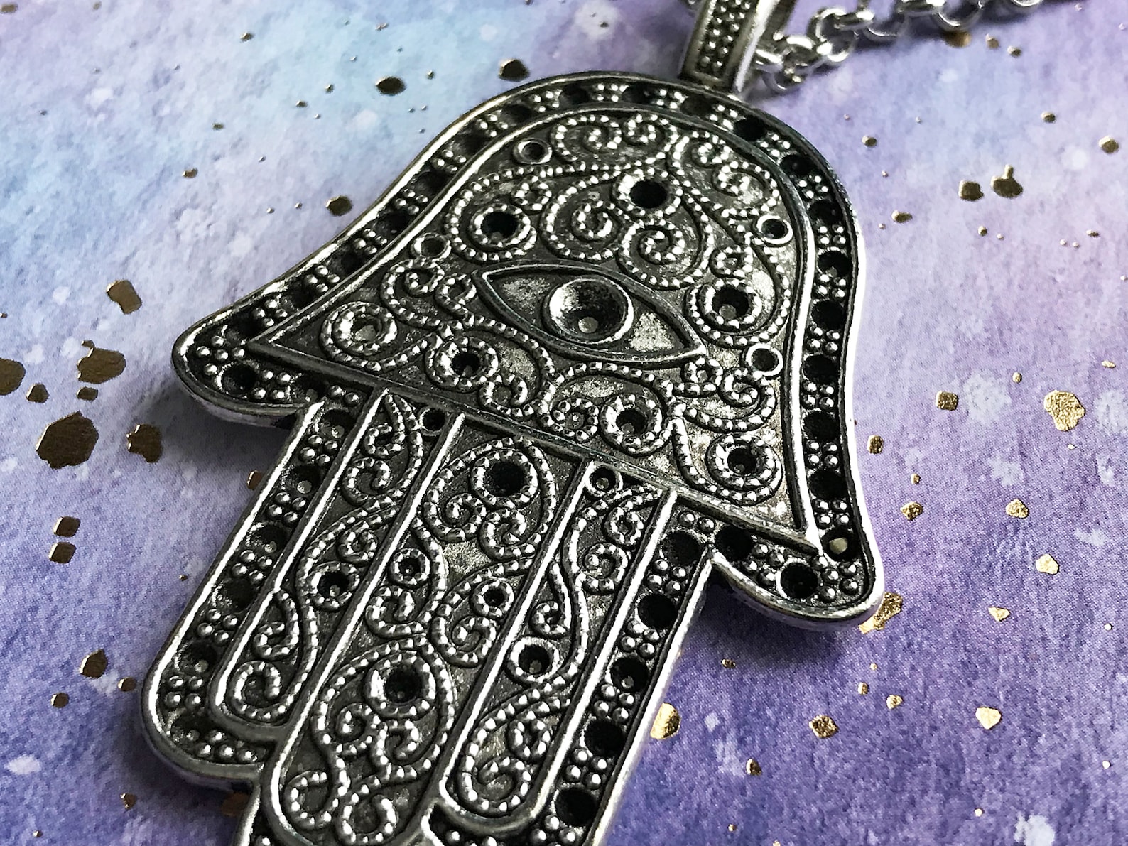 Ornate Silver-Toned Hamsa Necklace | Etsy