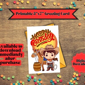 CARTE D&#39;ANNIVERSAIRE COWBOY, carte d&#39;anniversaire colorée, carte d&#39;anniversaire lumineuse et amusante