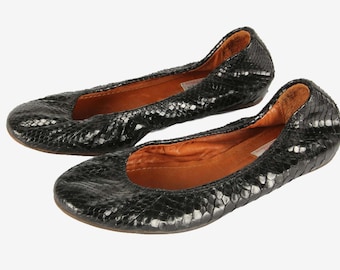 Lanvin Ballerina Bumpr Shoe Black Python Leather Round Toe Flat Size 38 ( 5 UK )