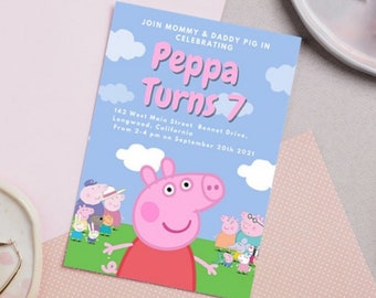 Peppa Pig Birthday Invitations, Template Printable, Kids Printable Party Invitations, Peppa Pig Party Templates, Editable Digital Invites