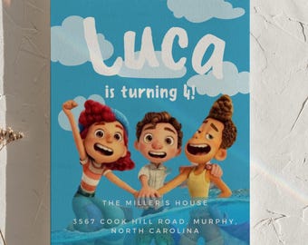 Plantilla de invitación de cumpleaños para niños de Luca - Invitaciones de cumpleaños personalizadas para niños - Invitaciones de cumpleaños imprimibles y editables