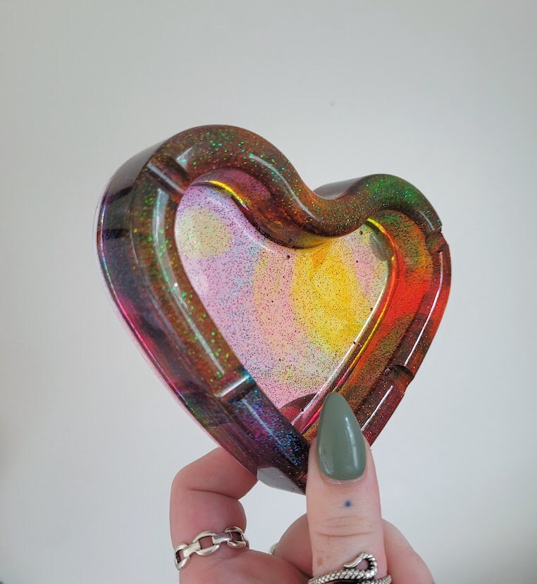 Rainbow Holographic Heart Ashtray | Etsy