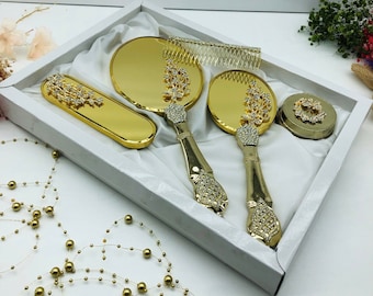 Luxus Pinsel und Spiegel Set, Verschnörkter Spiegel, Vintage aussehender neuer Modellspiegel, personalisierte Spiegelbürste und Kamm set, Luxus Geschenk Set