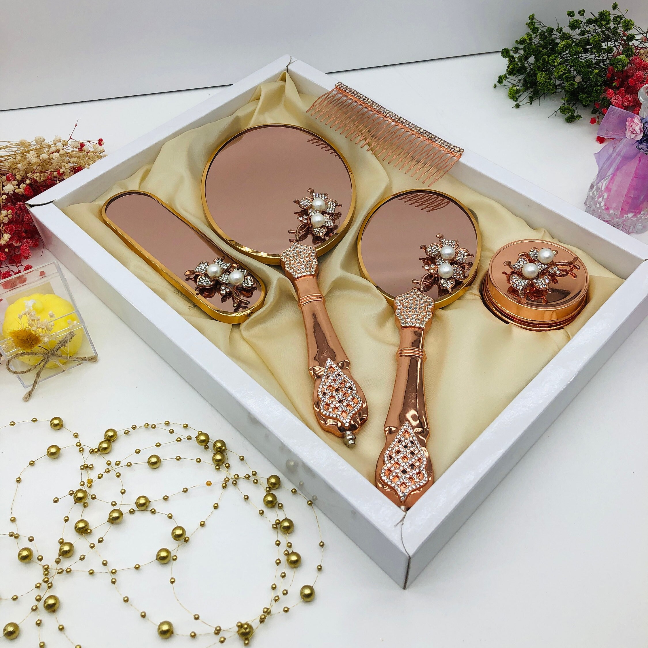 Luxus Pinsel und Spiegel Set, Verschnörkter Spiegel, Vintage aussehender neuer Modellspiegel, personalisierte Spiegelbürste und Kamm set, Luxus Geschenk Set