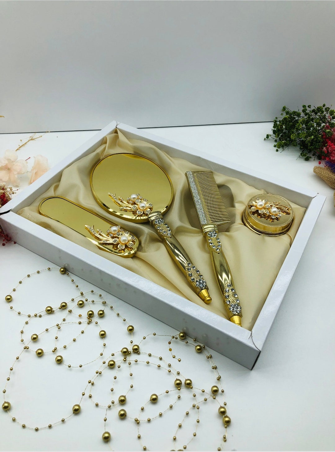 Luxury Brush and Mirror Set, Ornate Mirror, Vintage Looking New Model