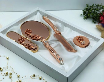 Ensemble brosse et miroir de luxe, miroir orné, miroir de nouveau modèle vintage, ensemble de brosse et de peigne de miroir personnalisé, coffret cadeau de luxe