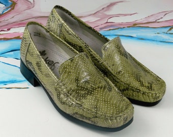 Womens uk 4.5 tessa rieker beige faux croc skin leather loafer shoe