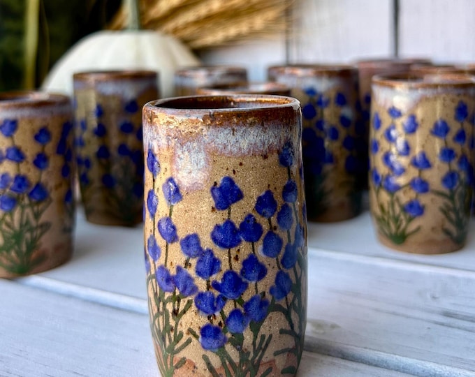 1.5oz or 2oz Hand Made Ceramic Shot Glass, Hand Painted Lavender Shot Glass, Tequila Shot Glass