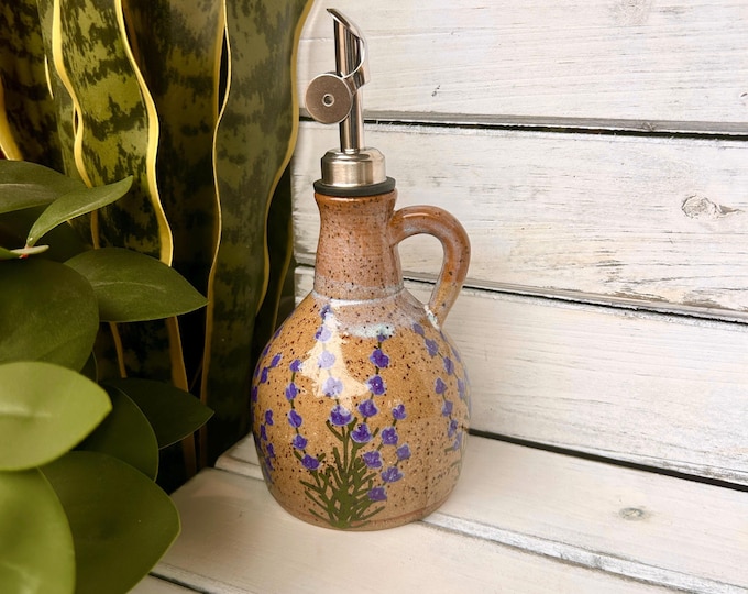 Handmade Lavender Dispenser for Oil, Vinegar Cruet, Handmade Ceramic Cruet, 10oz  - 12oz Ceramic Dispenser with Weighted Pourer
