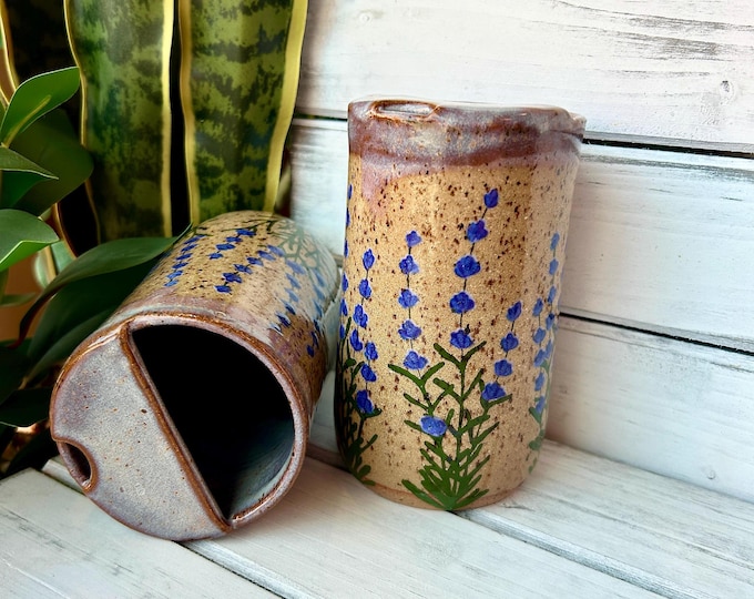 12oz, 14oz, 16oz or 18oz Handmade Lavender Ceramic Travel Mug, Floral Half Lid Tumbler