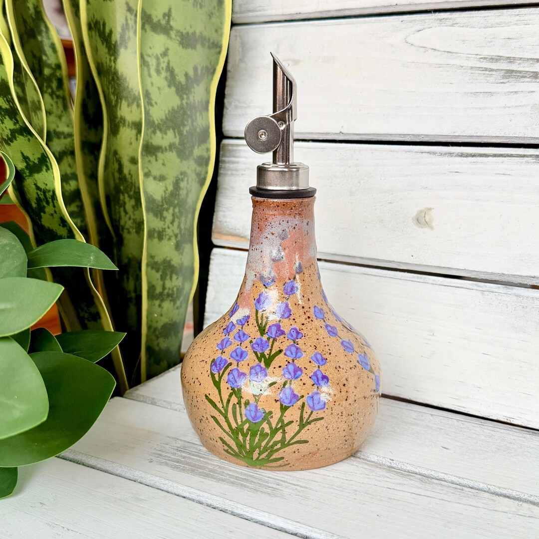 Handmade Lavender Ceramic Cruet: Weighted Pourer, 10-12 oz