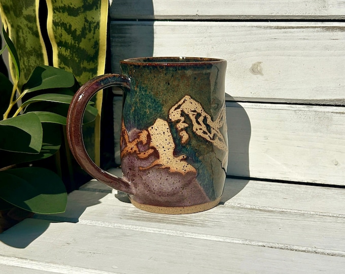 16oz Handmade Flying Dragon Mug, Resist Mountain Mug, Ceramic Coffee Mug, Resist Mountain Mug With Dragon, Each Unique One of a Kind