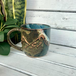 18oz Handmade Resist Mountain Mug, Each Unique, Ceramic Coffee Mug