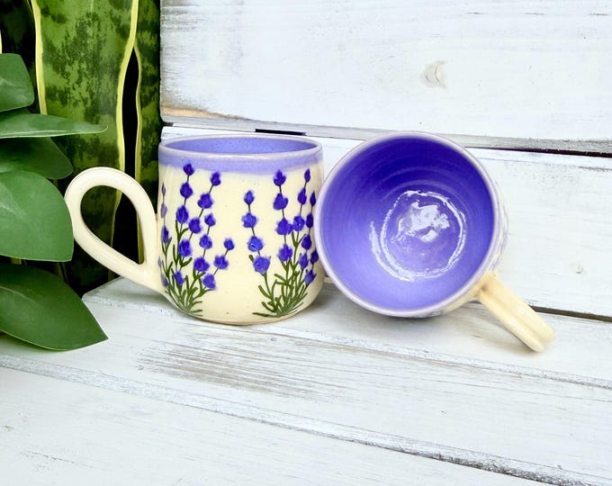 Handmade Lavender Espresso Mug: White Stoneware Coffee Cup