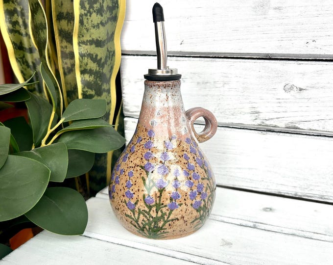 Handmade Ceramic Lavender Oil Dispenser: Kitchen Cruet with Pourer