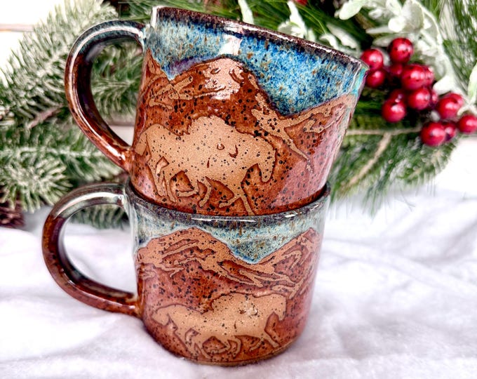 SET OF TWO: 16oz Handmade Wild Mustang Ceramic Coffee Mug