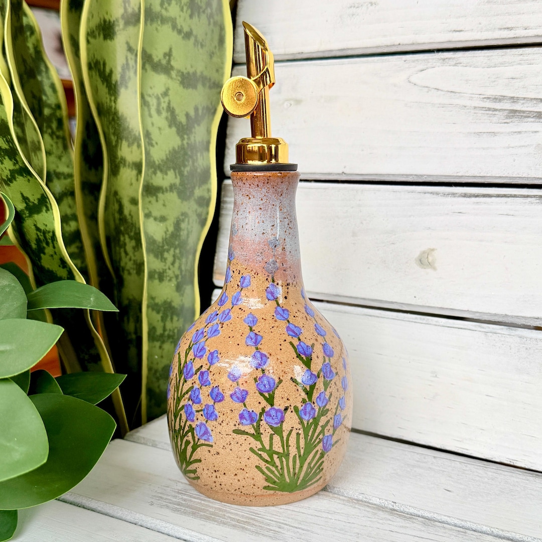 Handmade Lavender Ceramic Cruet: Weighted Pourer, 10-12 oz