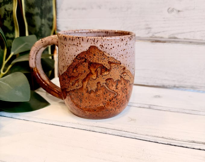 Handmade Flying Dragon Ceramic Coffee Mug, Pink Resist Mountain