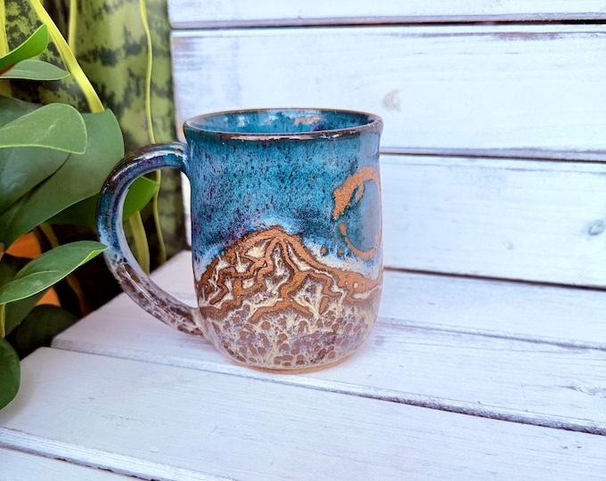 16oz Handmade Ceramic Coffee Mug, Resist Mountain Mug With Dragon