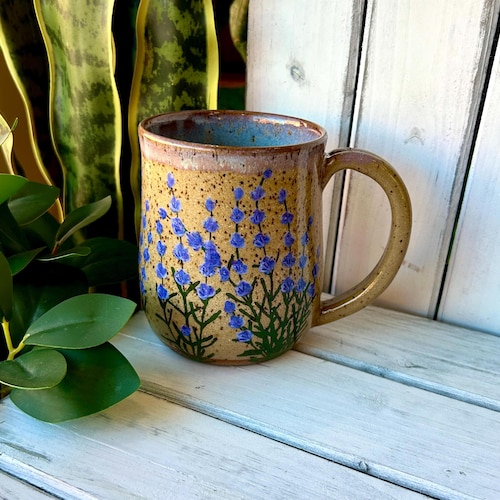 Mug lavande fait main sur pierre brune mouchetée, tasse à café en céramique
