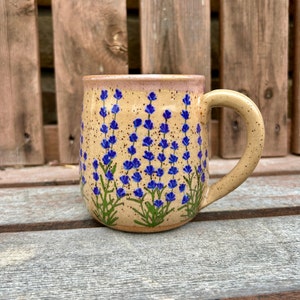 14oz, 16oz, 18oz or 20oz mug, Lavender Mug, speckled brown stone clay, Ceramic Coffee Mug