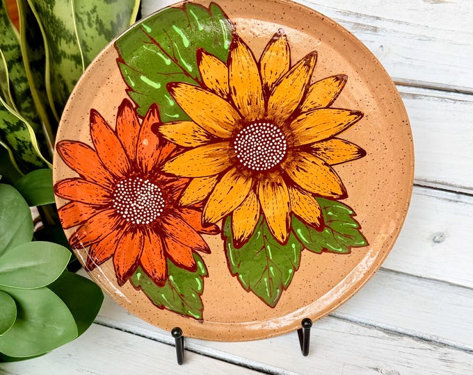 Handmade Ultra Thin Sunflower Stoneware 8.5" Dinner Plate