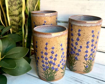 Handmade Ceramic Tumbler, Hand Painted Lavender Tumbler, Various Sizes
