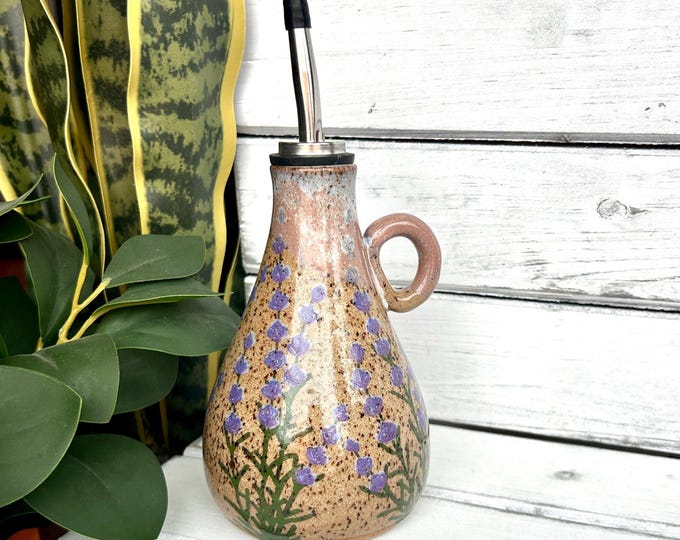 Handmade Ceramic Lavender Oil Dispenser: Kitchen Cruet with Pourer